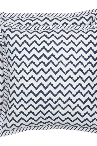 Navy blue on ivory Block Print Cushion Cover (Set of 2 pcs)