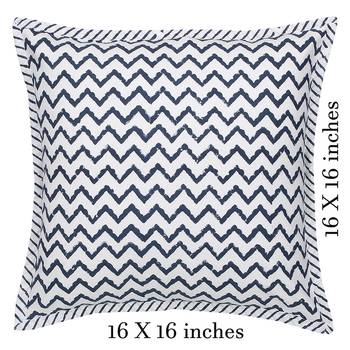 Navy blue on ivory Block Print Cushion Cover (Set of 2 pcs) 4