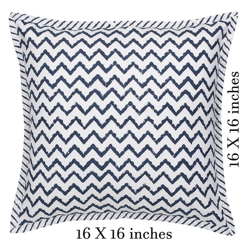 Navy blue on ivory Block Print Cushion Cover (Set of 2 pcs)