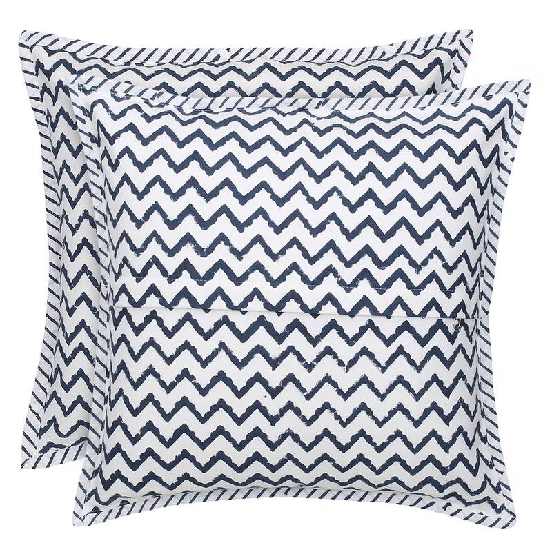 Navy blue on ivory Block Print Cushion Cover (Set of 2 pcs)