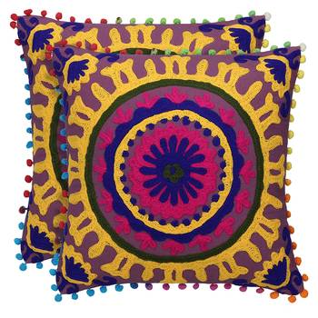 Purple Multi Aari Embroidered Cushion Cover (Set of 2pcs) 1