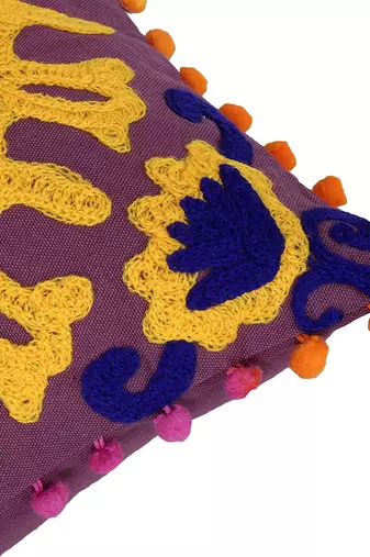 Purple Multi Aari Embroidered Cushion Cover (Set of 2pcs)