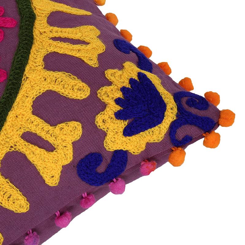 Purple Multi Aari Embroidered Cushion Cover (Set of 2pcs)