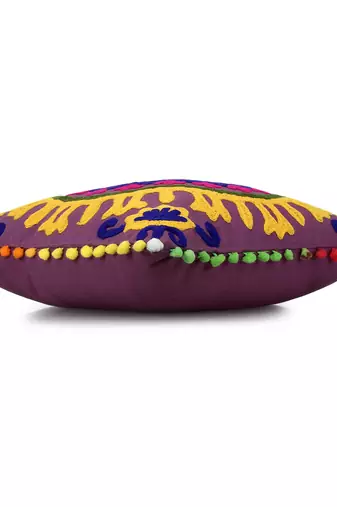 Purple Multi Aari Embroidered Cushion Cover (Set of 2pcs)