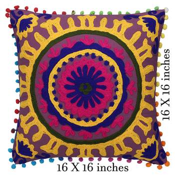 Purple Multi Aari Embroidered Cushion Cover (Set of 2pcs) 4