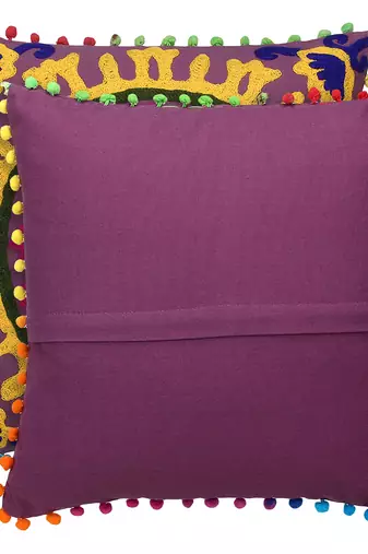 Purple Multi Aari Embroidered Cushion Cover (Set of 2pcs)