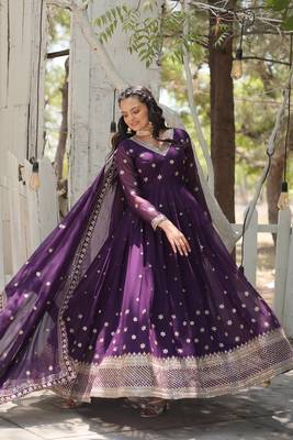 Purple Printed Rayon Anarkali Kurta Palazzo Set 3
