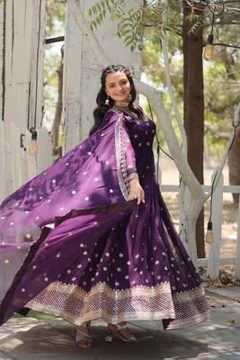 Purple Printed Rayon Anarkali Kurta Palazzo Set 4
