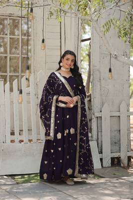 Purple Sequence Embroidered Shimmer Anarkali Suit Set 1
