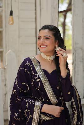 Purple Sequence Embroidered Shimmer Anarkali Suit Set 2