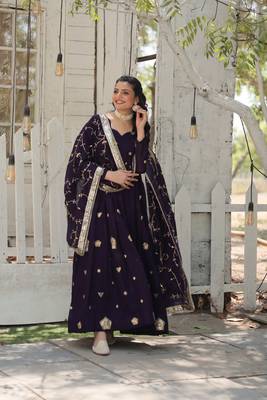 Purple Sequence Embroidered Shimmer Anarkali Suit Set 3