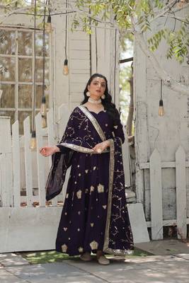 Purple Sequence Embroidered Shimmer Anarkali Suit Set 5