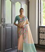 Firozi Soft Silk Zari Weaving Saree Festive Wear