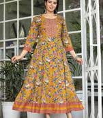 Premium quality rayon anarkali kurti with hand mirror and gotta work
