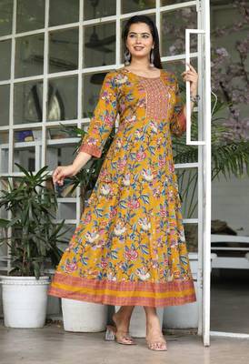 Premium quality rayon anarkali kurti with hand mirror and gotta work 2