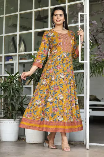 Premium quality rayon anarkali kurti with hand mirror and gotta work