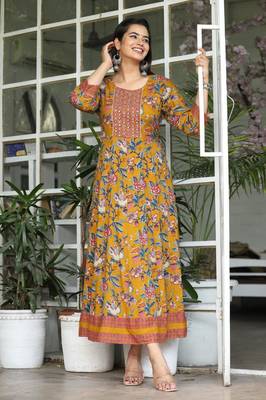 Premium quality rayon anarkali kurti with hand mirror and gotta work 3