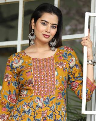 Premium quality rayon anarkali kurti with hand mirror and gotta work 4