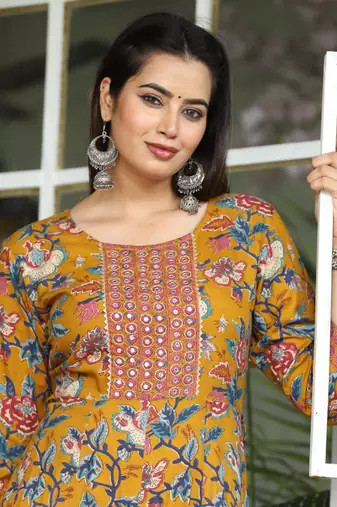 Premium quality rayon anarkali kurti with hand mirror and gotta work