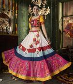 Ivory White & Gold Gota Navratri Lehenga Choli with Mirror Buttas & Tassel Dupatta Gaba Dress