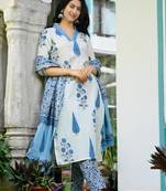 Premium quality cotton printed kurti with hand and mirror work …cotton printed pant with full size dupatta