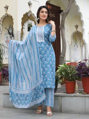 Premium quality rayon printed kurti with adda hand  lace work with printed pant with full sized printed dupatta 2