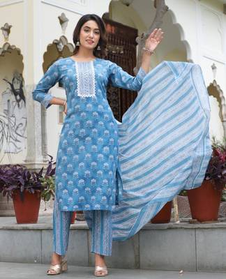 Premium quality rayon printed kurti with adda hand  lace work with printed pant with full sized printed dupatta 3