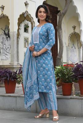 Premium quality rayon printed kurti with adda hand  lace work with printed pant with full sized printed dupatta 4