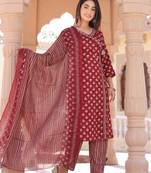 Premium quality rayon printed kurti with adda hand  lace work with printed pant with full sized printed dupatta