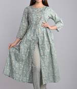 Premium quality cotton front cut slit kurti  with printed  pant.