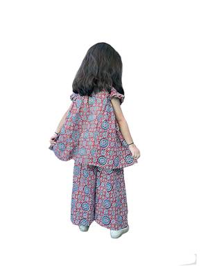 Aglare girls's cotton ajarakh ,palazzo set sets for girls suite,girls suit salwar,palazzo set red 2