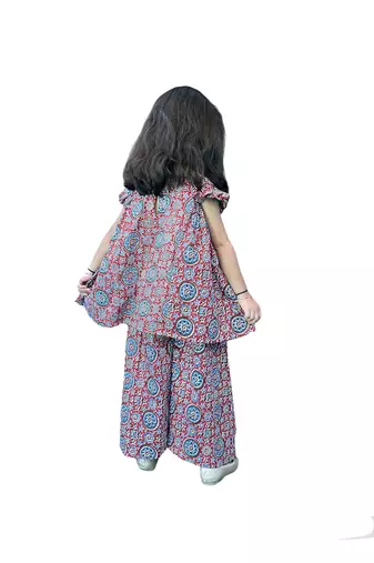 Aglare girls's cotton ajarakh ,palazzo set sets for girls suite,girls suit salwar,palazzo set red