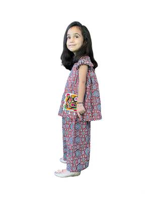 Aglare girls's cotton ajarakh ,palazzo set sets for girls suite,girls suit salwar,palazzo set red 3