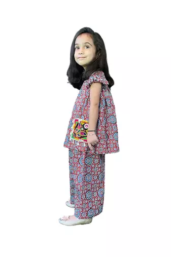 Aglare girls's cotton ajarakh ,palazzo set sets for girls suite,girls suit salwar,palazzo set red