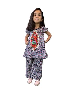 Aglare girls's cotton ajarakh ,palazzo set sets for girls suite,girls suit salwar,palazzo set blue 1