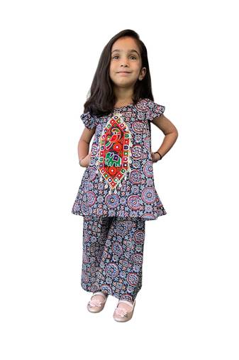 Aglare girls's cotton ajarakh ,palazzo set sets for girls suite,girls suit salwar,palazzo set blue