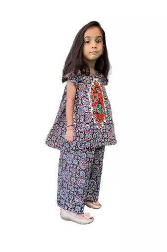 Aglare girls's cotton ajarakh ,palazzo set sets for girls suite,girls suit salwar,palazzo set blue