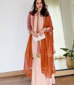 Janasya women's multicolor georgette digital floral printed kurta with sharara and dupatta