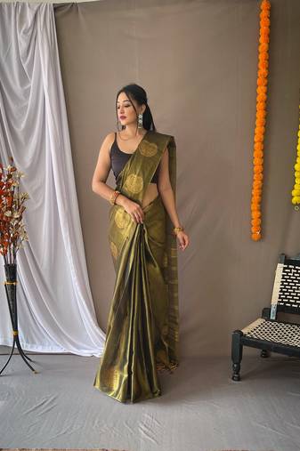 Green Tissue Silk Zari weaving Thread work saree with Blouse