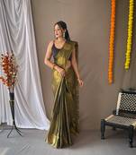 Green Tissue Silk Zari weaving Thread work saree with Blouse