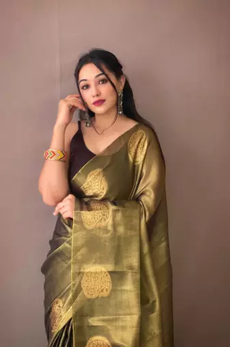 Green Tissue Silk Zari weaving Thread work saree with Blouse