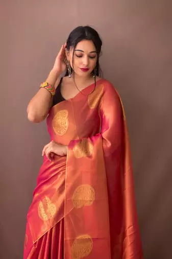 pink Tissue Silk Zari weaving Thread work saree with Blouse