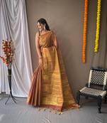 Dusty Tissue Silk Zari weaving Thread work saree with Blouse