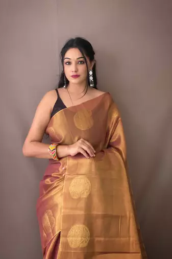 Dusty Tissue Silk Zari weaving Thread work saree with Blouse