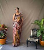 Yellow Cotton Blend Kalamkari Print Rich Pallu Saree With Blouse