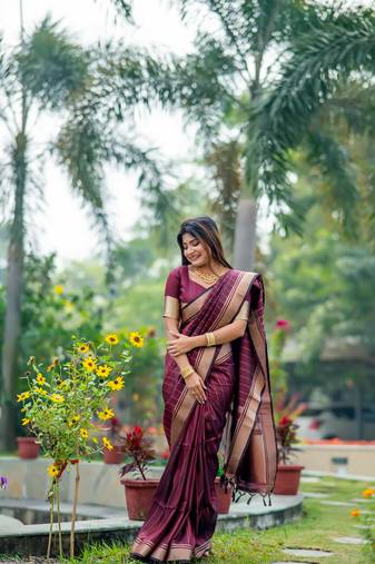 Magenta Faux Banarasi Raw Silk Zari Weaving Saree Festive Wear