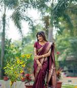 Magenta Faux Banarasi Raw Silk Zari Weaving Saree Festive Wear