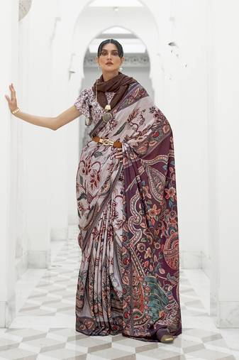 Multi Colour Classic Digital Printed Crepe Silk Blend Saree