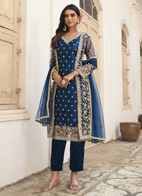 Navy Blue Net Embroidered Pakistani Salwar Kameez 1