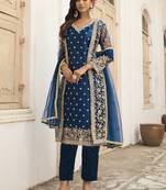 Navy Blue Net Embroidered Pakistani Salwar Kameez